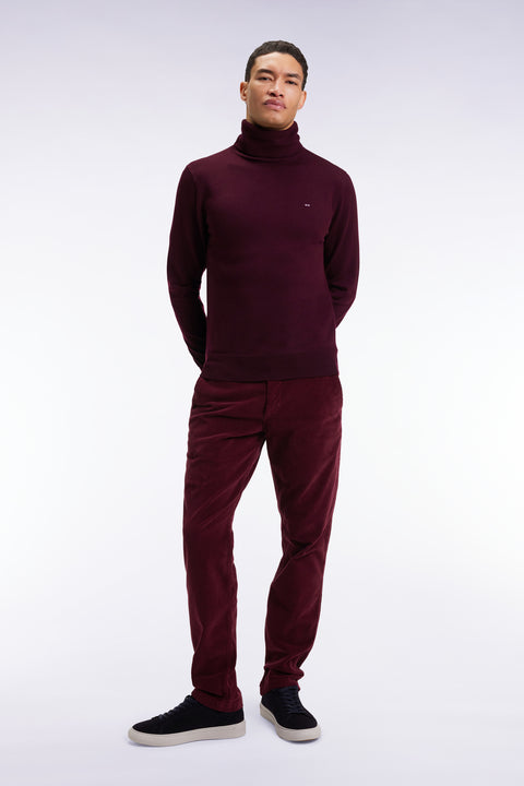 Pleatless chino pants in navy stretch velvet - Image 3
