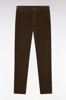 Pleatless chino pants in khaki stretch velvet