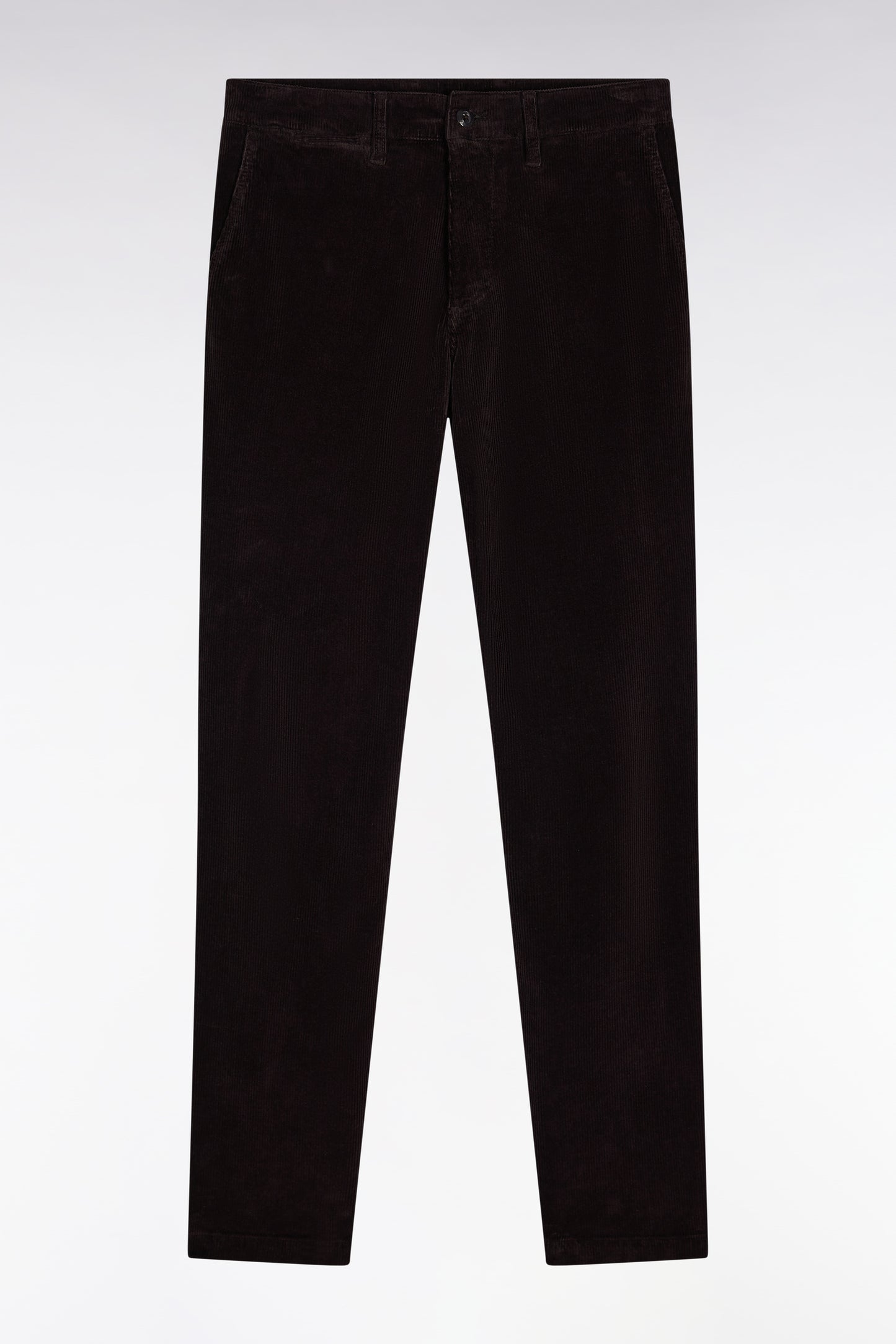 Pantalon chino sans plis en velours stretch marron