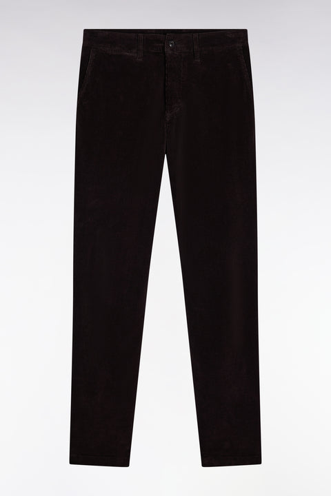 Pleatless chino pants in brown stretch velvet - Image 2