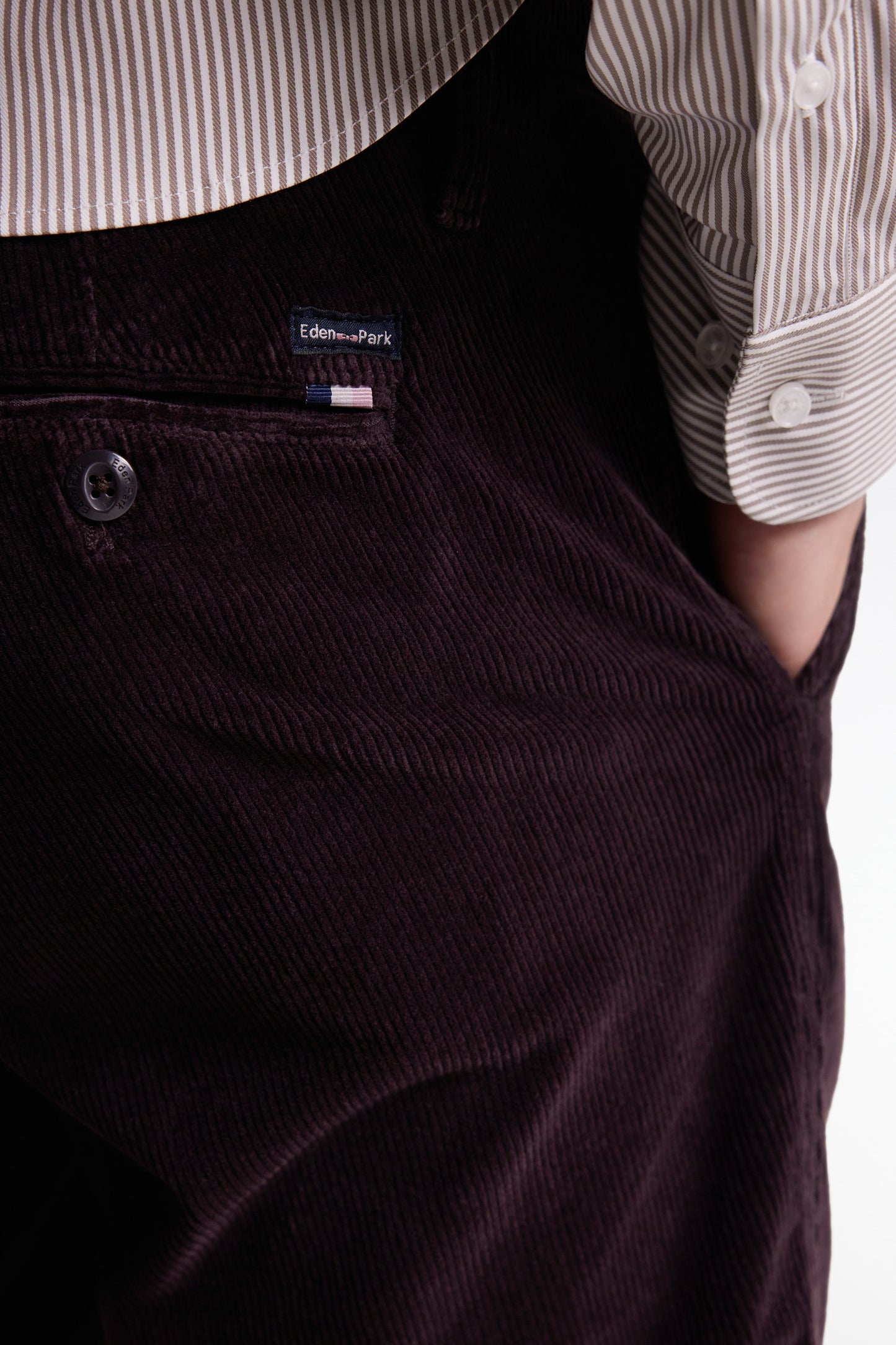 Pantalon chino sans plis en velours stretch marron