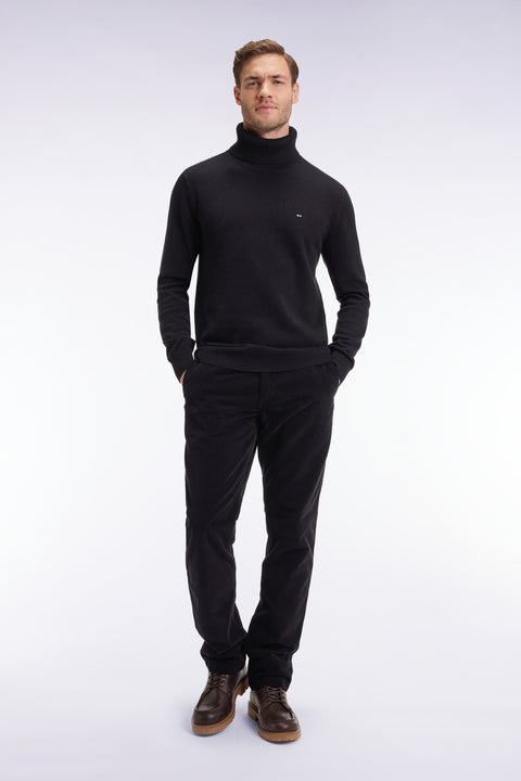 Pleatless chino pants in black stretch velvet - Image 3