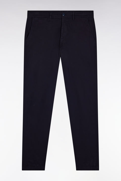 Pleatless chino pants in navy stretch piqué cotton - Image 2
