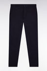 Pleatless chino pants in navy stretch piqué cotton
