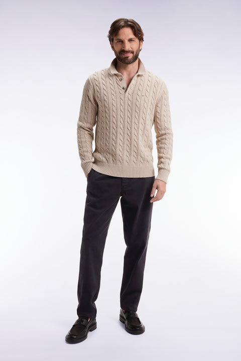 Pleatless chino pants in black stretch piqué cotton - Image 1