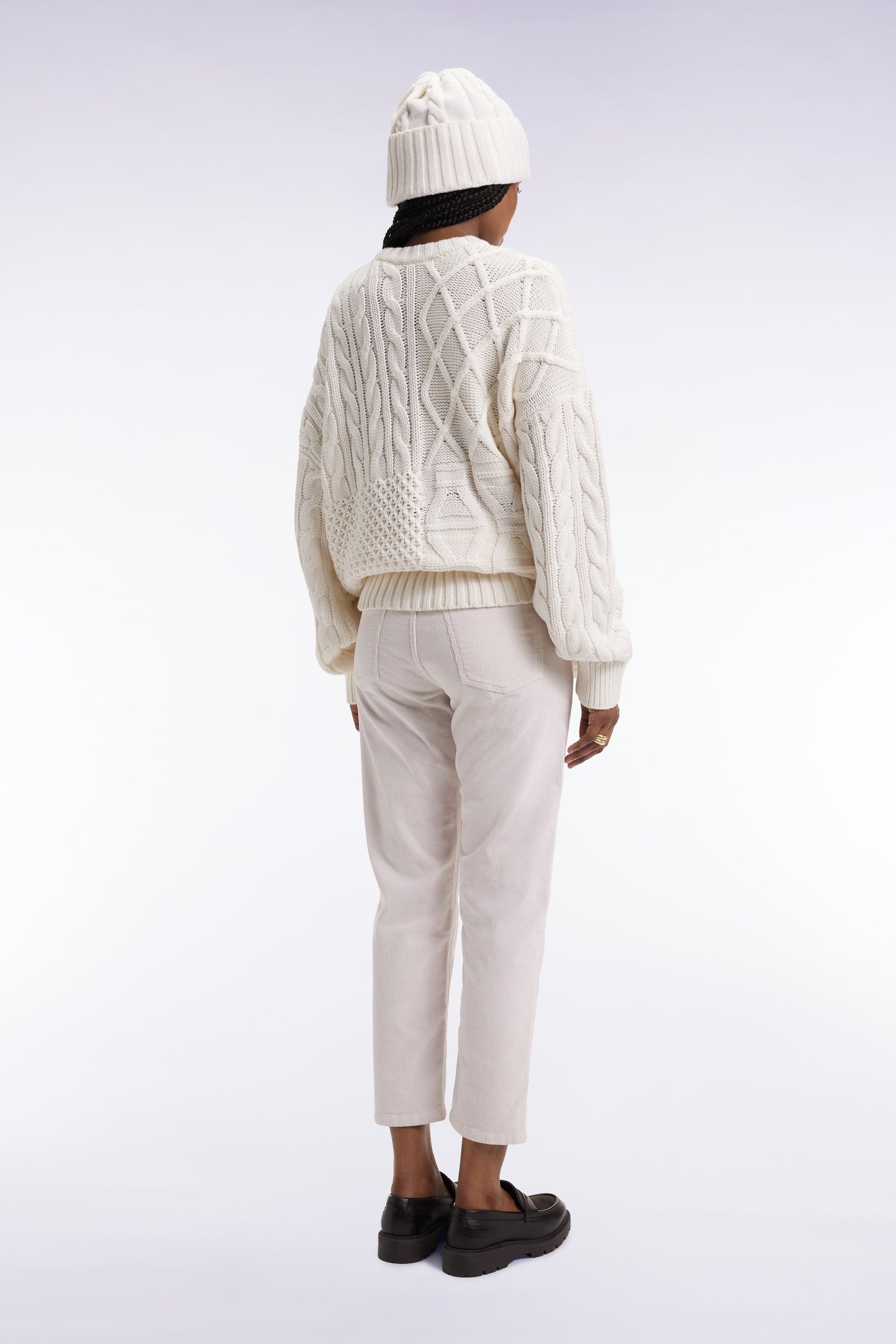 Ecru corduroy 5-pocket pants