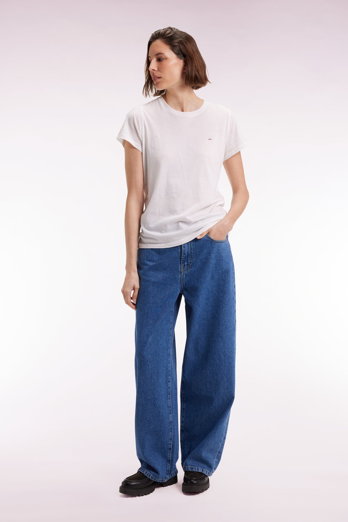 Relaxed cut wide-leg raw denim jeans