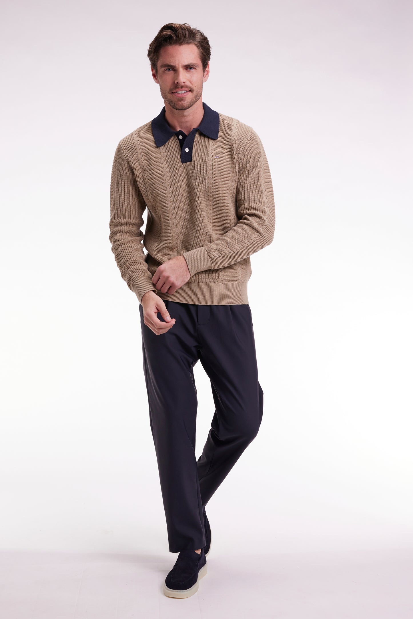 Pantalon à taille élastique en jersey technique marine coupe Modern