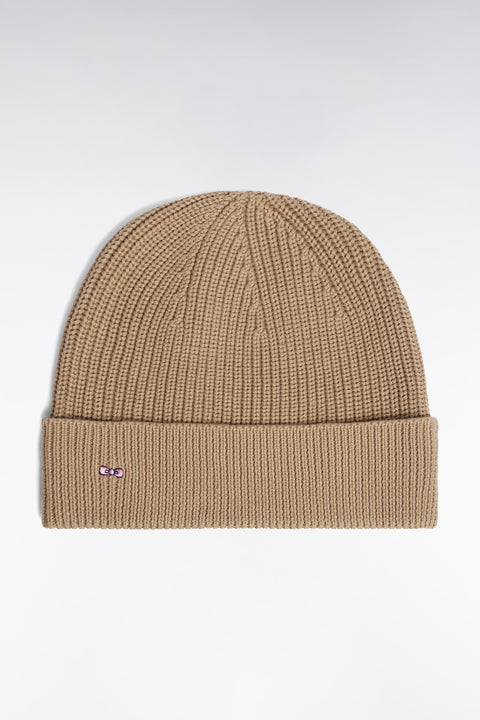 Beige knitted cotton hat - Image 1