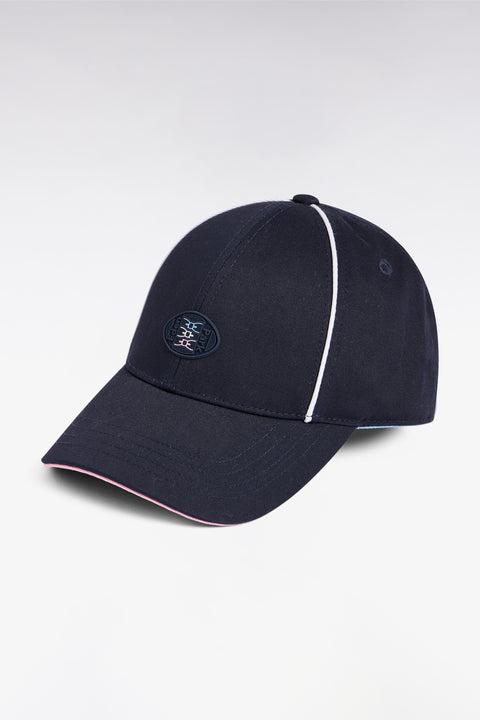 Cap in navy cotton twill with three-tone trim - Image 1