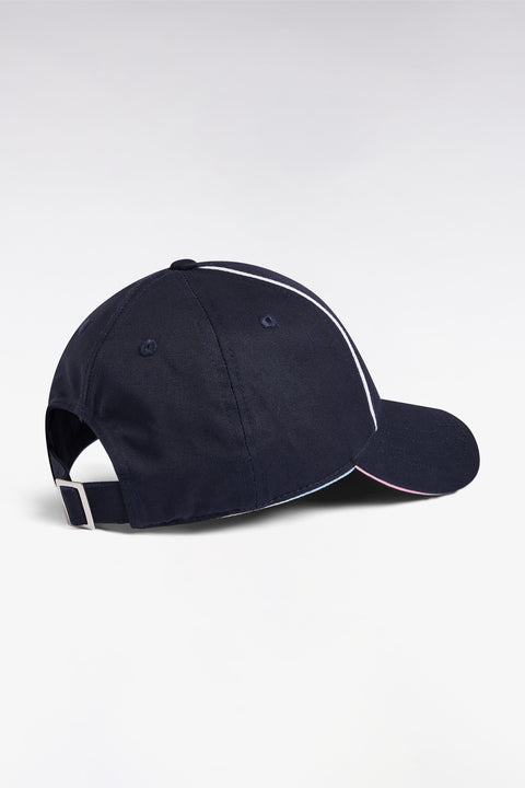 Cap in navy cotton twill with three-tone trim - Image 2