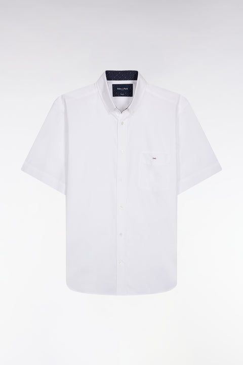White short-sleeved shirt with printed collar, straight cut - Image 1