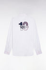 White cotton pinpoint shirt embroidery 10 back straight cut