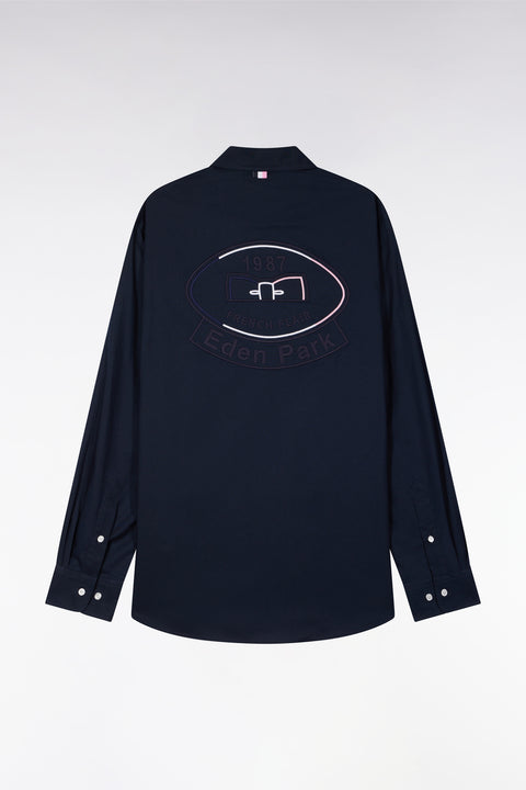 Navy pinpoint cotton shirt, embroidered back, straight cut - Image 2