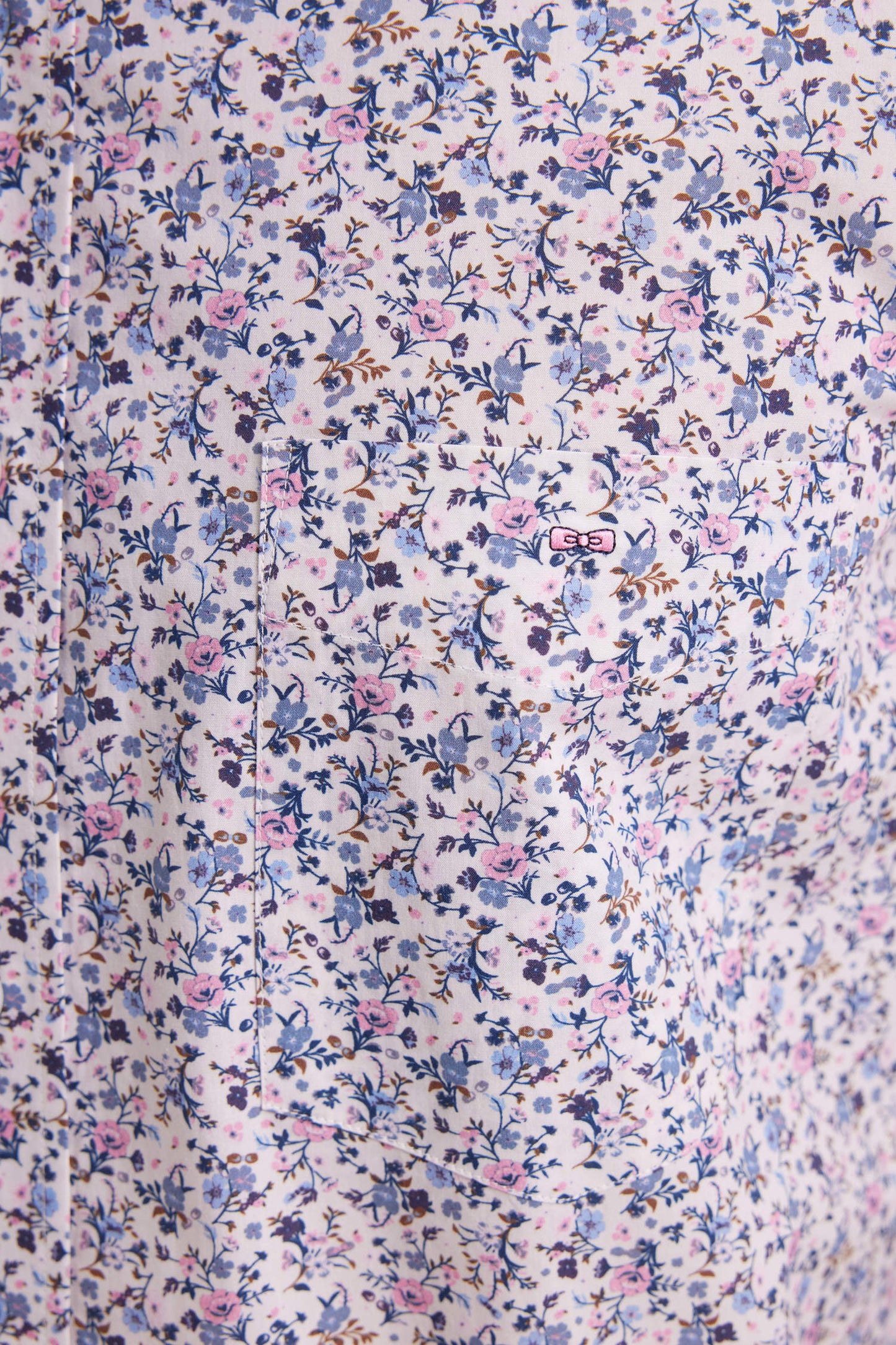 Beige cotton shirt with floral micropatterns, straight cut