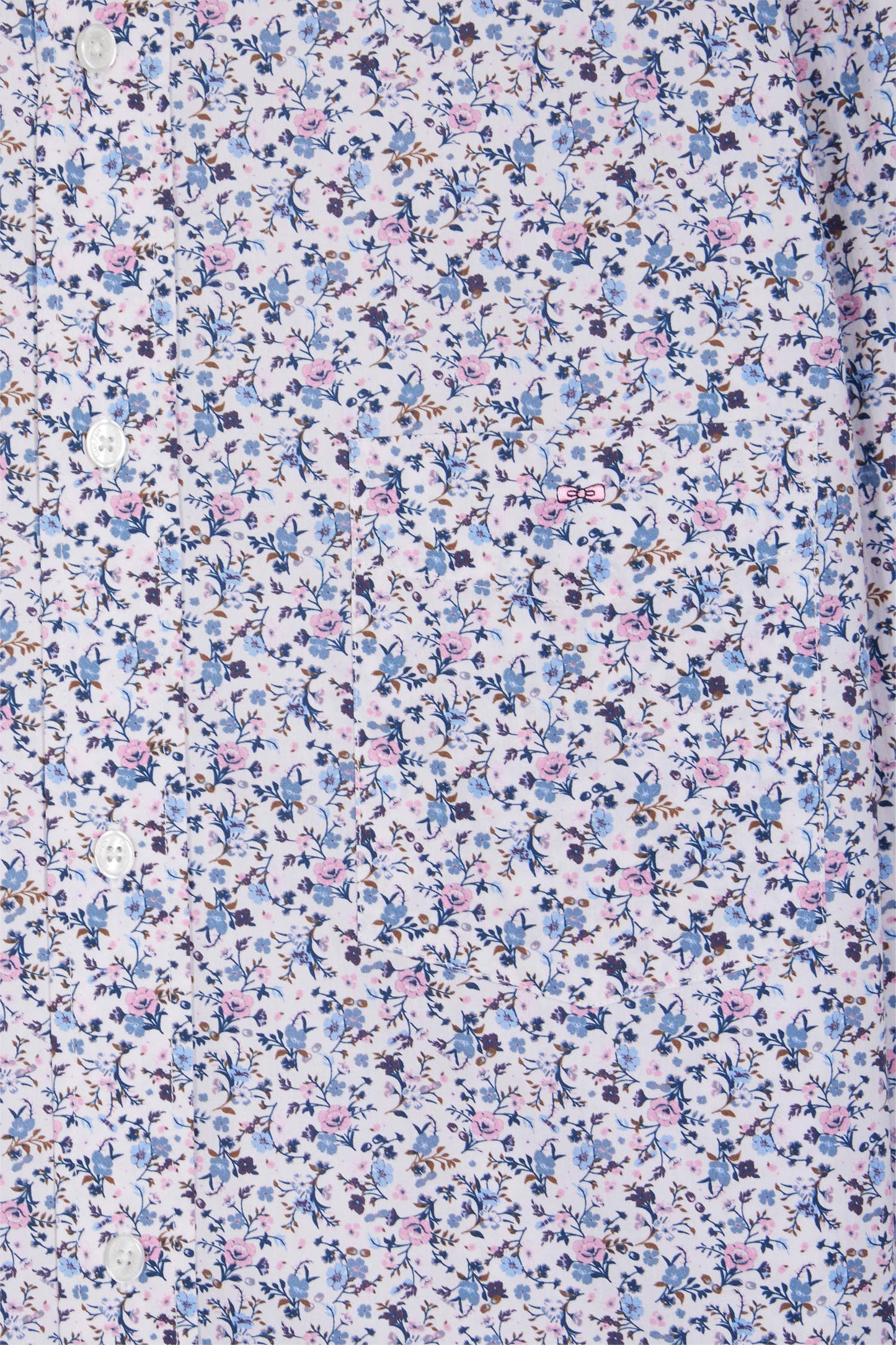 Beige cotton shirt with floral micropatterns, straight cut