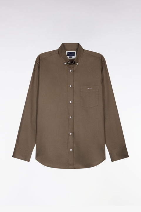 Khaki piqué cotton shirt, straight cut - Image 2