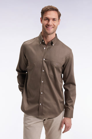Khaki piqué cotton shirt, straight cut