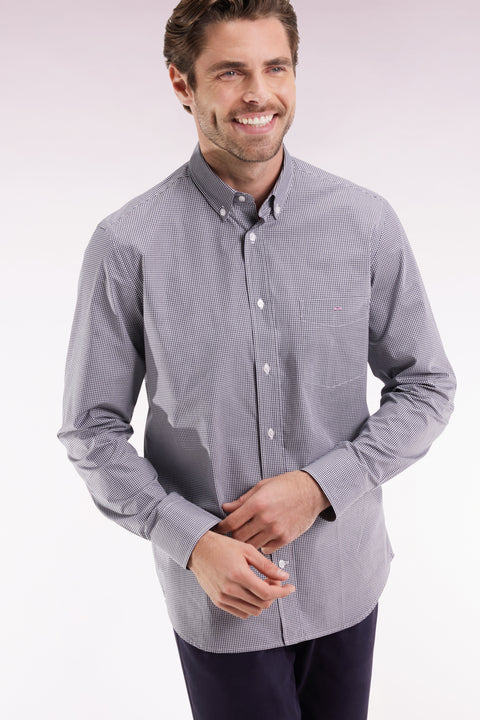 Navy cotton poplin gingham shirt, straight cut - Image 1