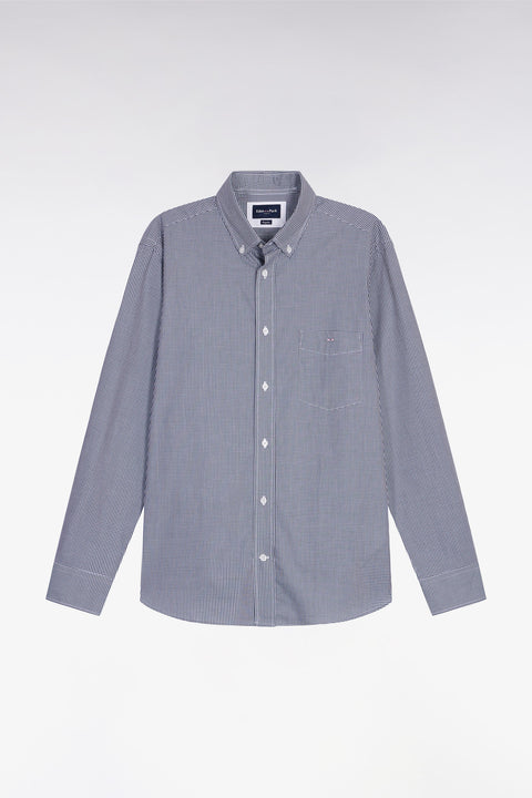 Navy cotton poplin gingham shirt, straight cut - Image 2