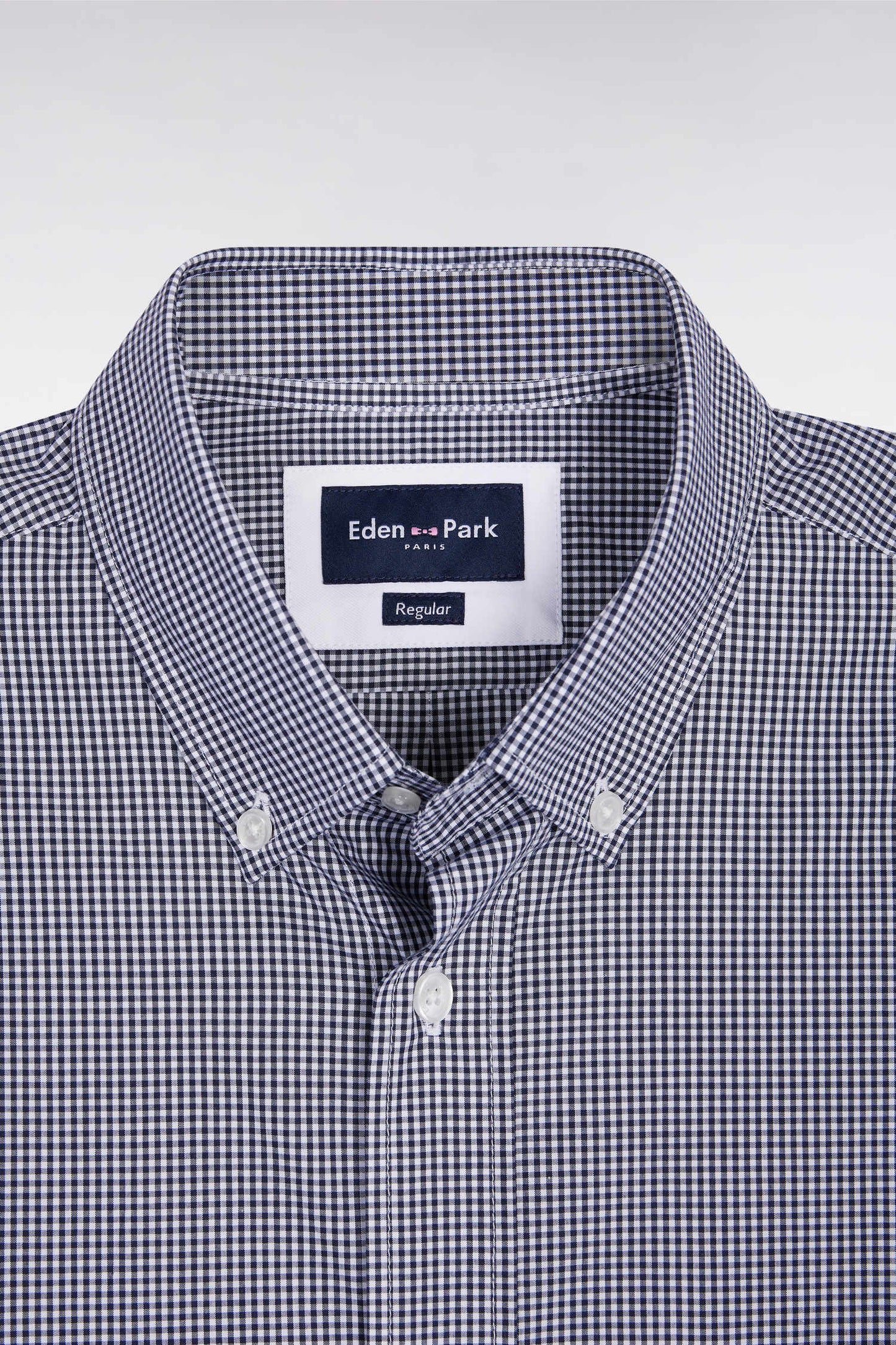 Navy cotton poplin gingham shirt, straight cut