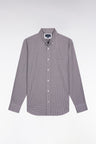 Gingham shirt in burgundy cotton poplin, straight cut