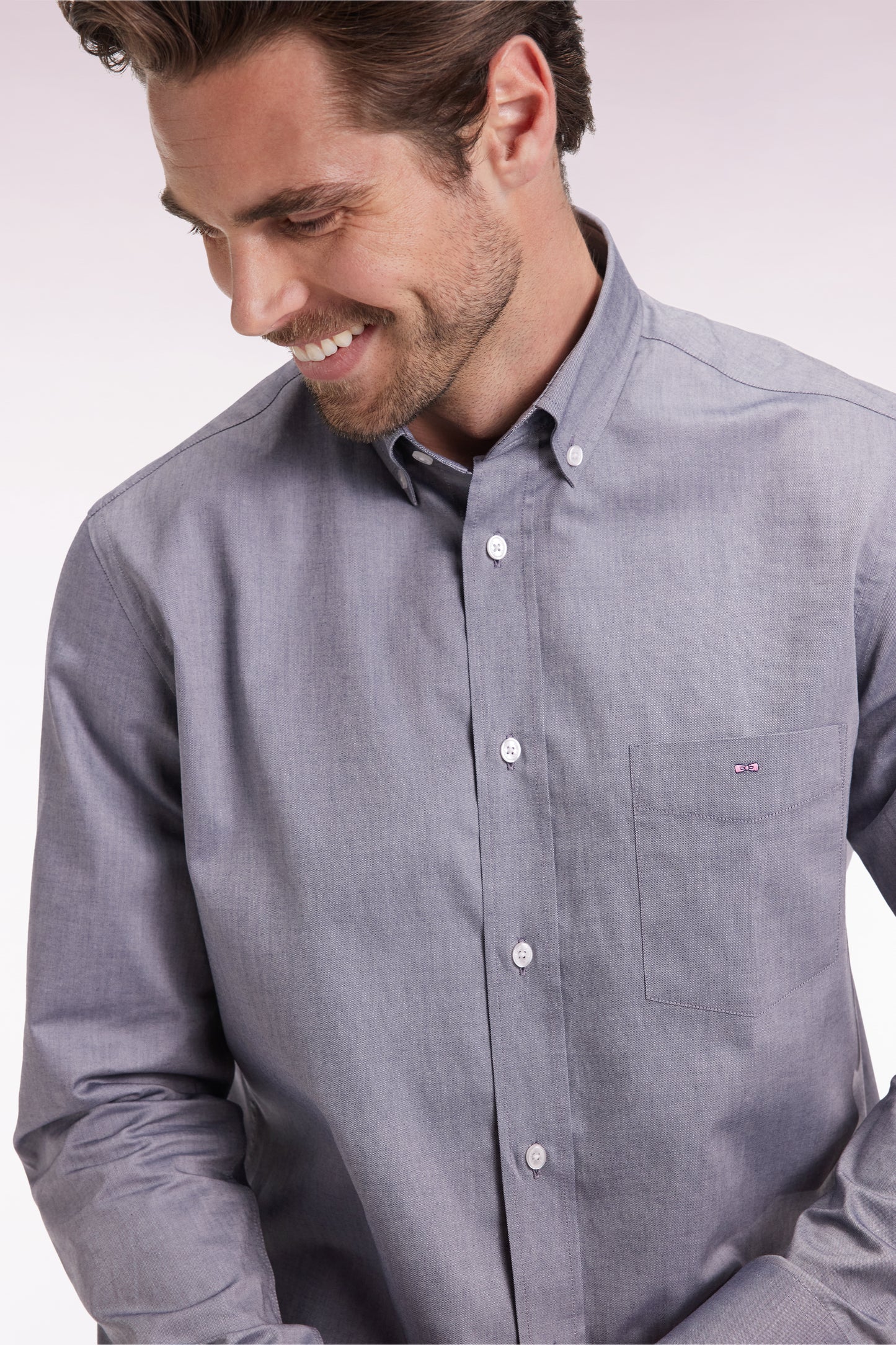 Navy cotton straight-cut shirt
