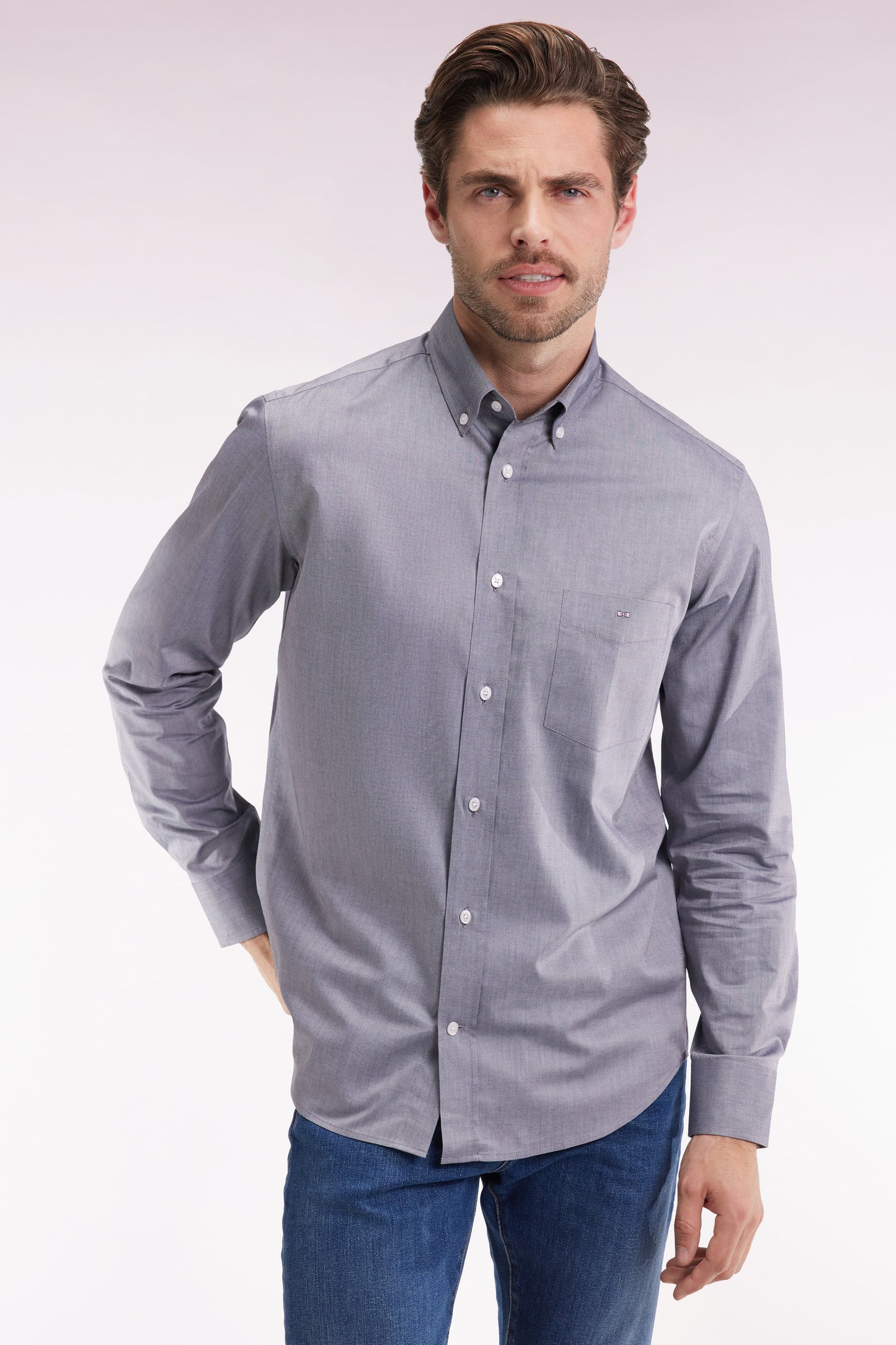 Navy cotton straight-cut shirt