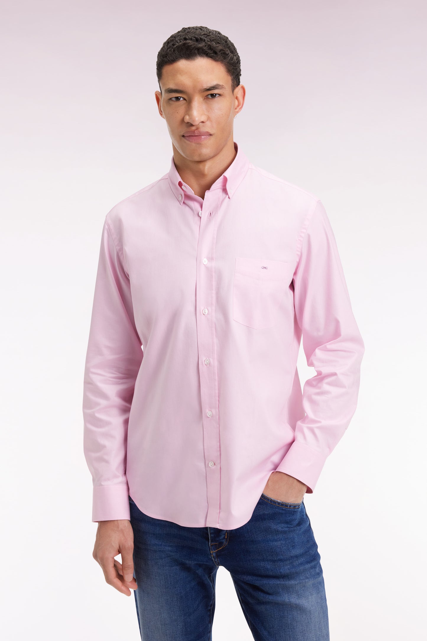 Pink cotton shirt, straight cut