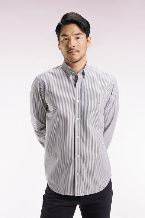 Navy cotton striped shirt, straight cut - Image 3