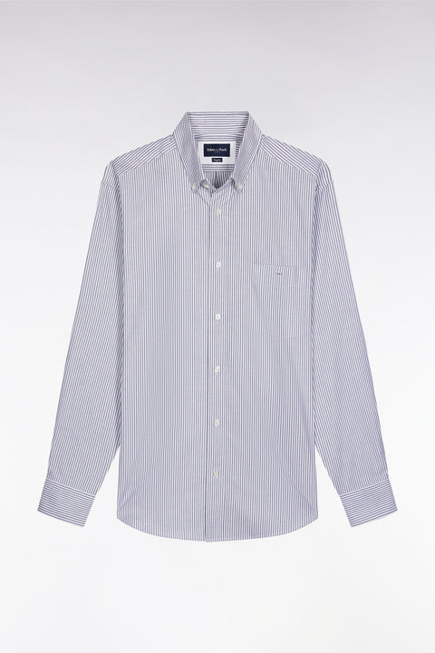 Navy cotton striped shirt, straight cut - Image 2