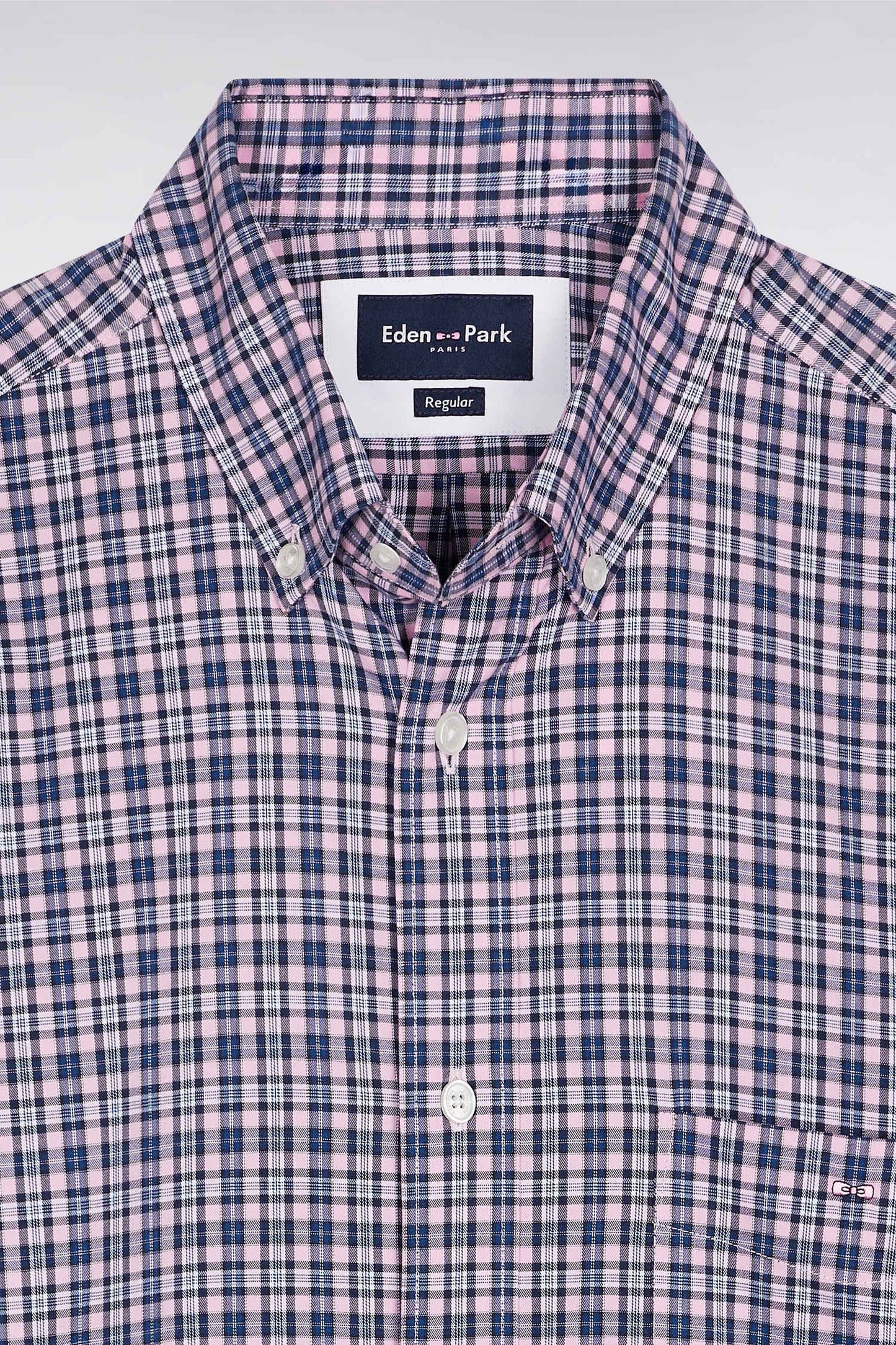 Pink cotton check shirt, straight cut