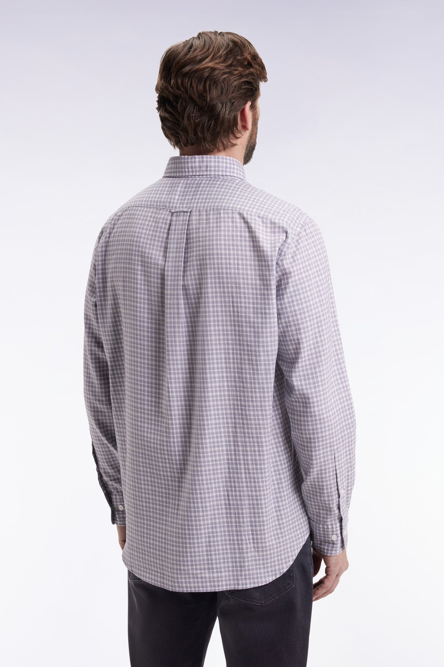 Grey check cotton shirt, straight cut