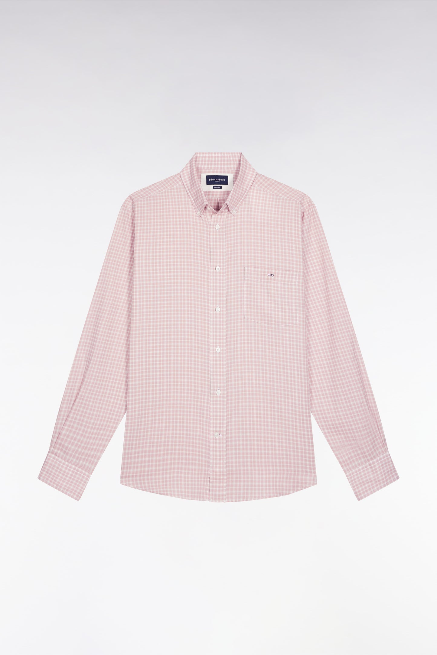 Pink check cotton shirt, straight cut