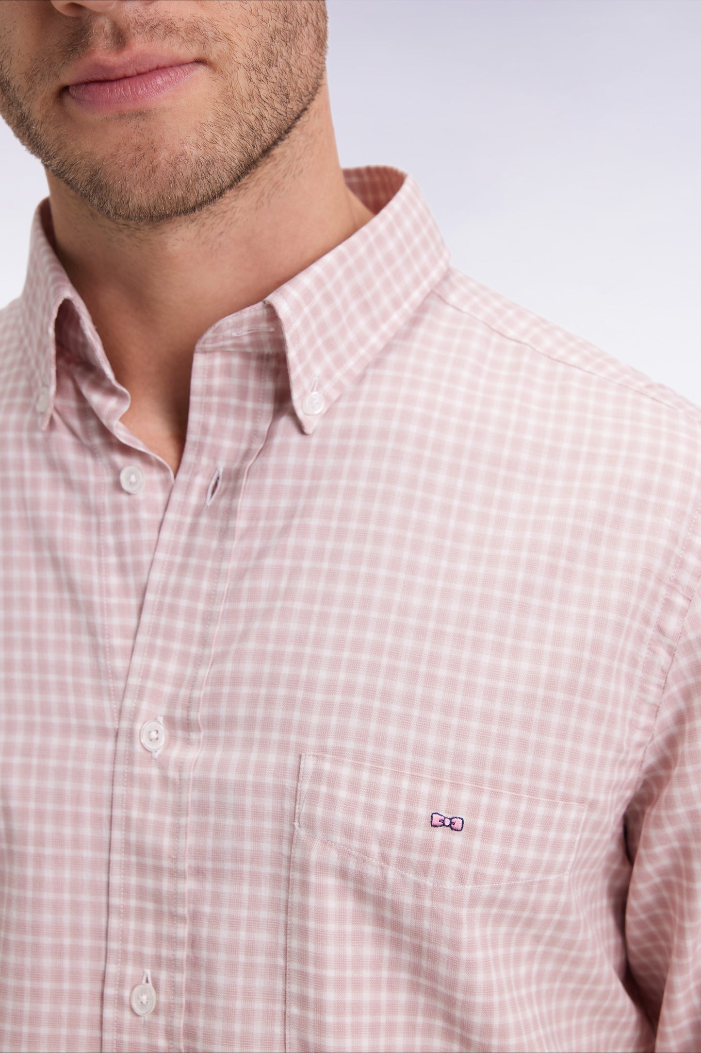 Pink check cotton shirt, straight cut