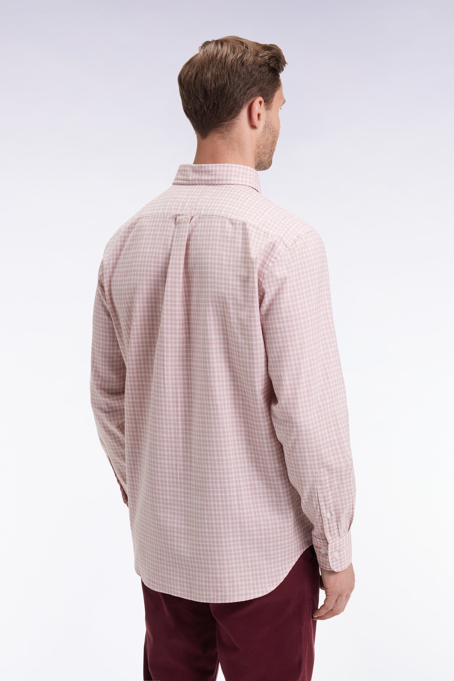 Pink check cotton shirt, straight cut