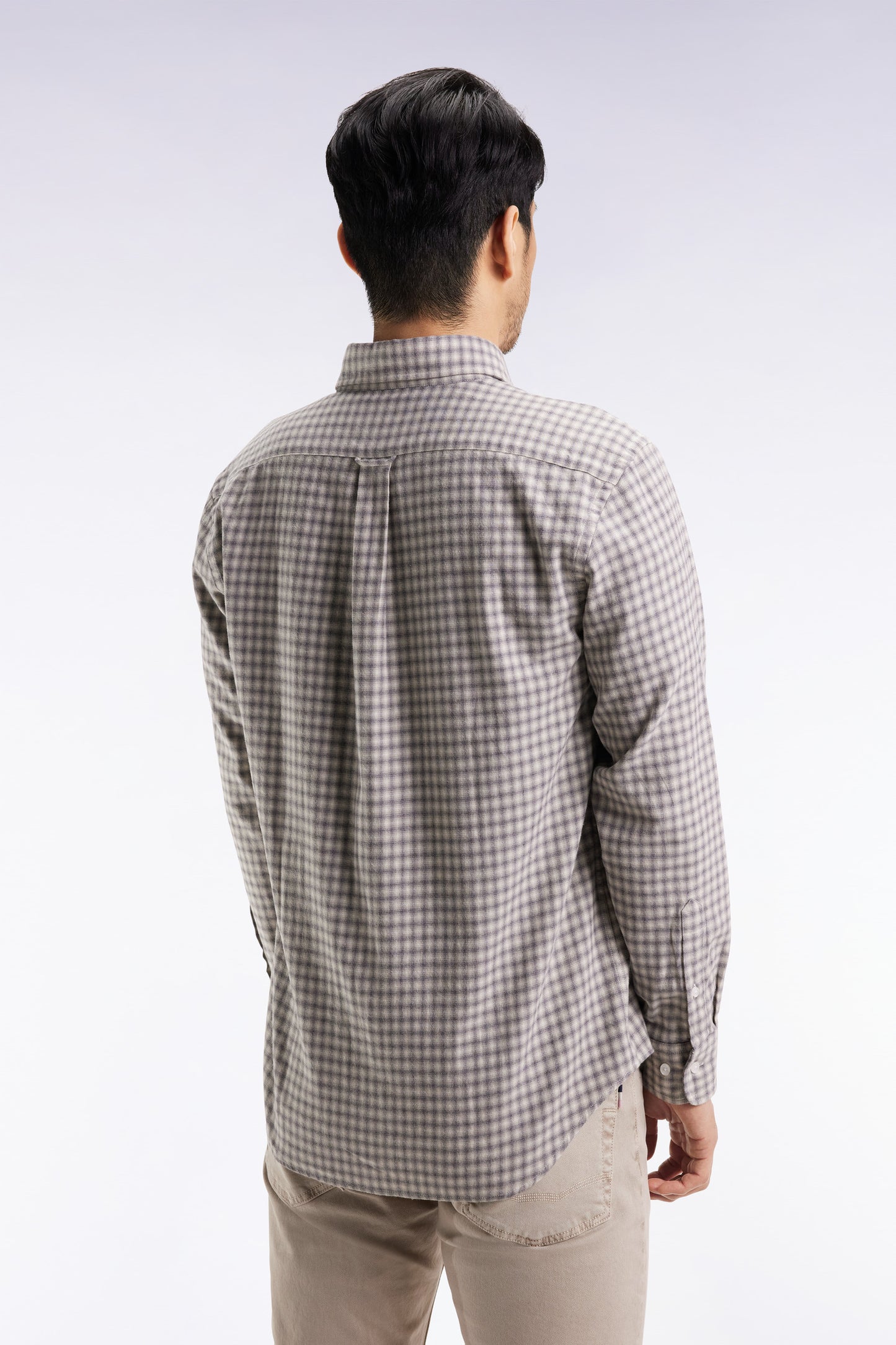 Grey cotton flannel shirt, straight cut