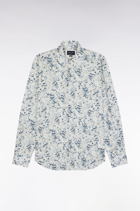 Light grey cotton floral print shirt, straight cut - Image 2