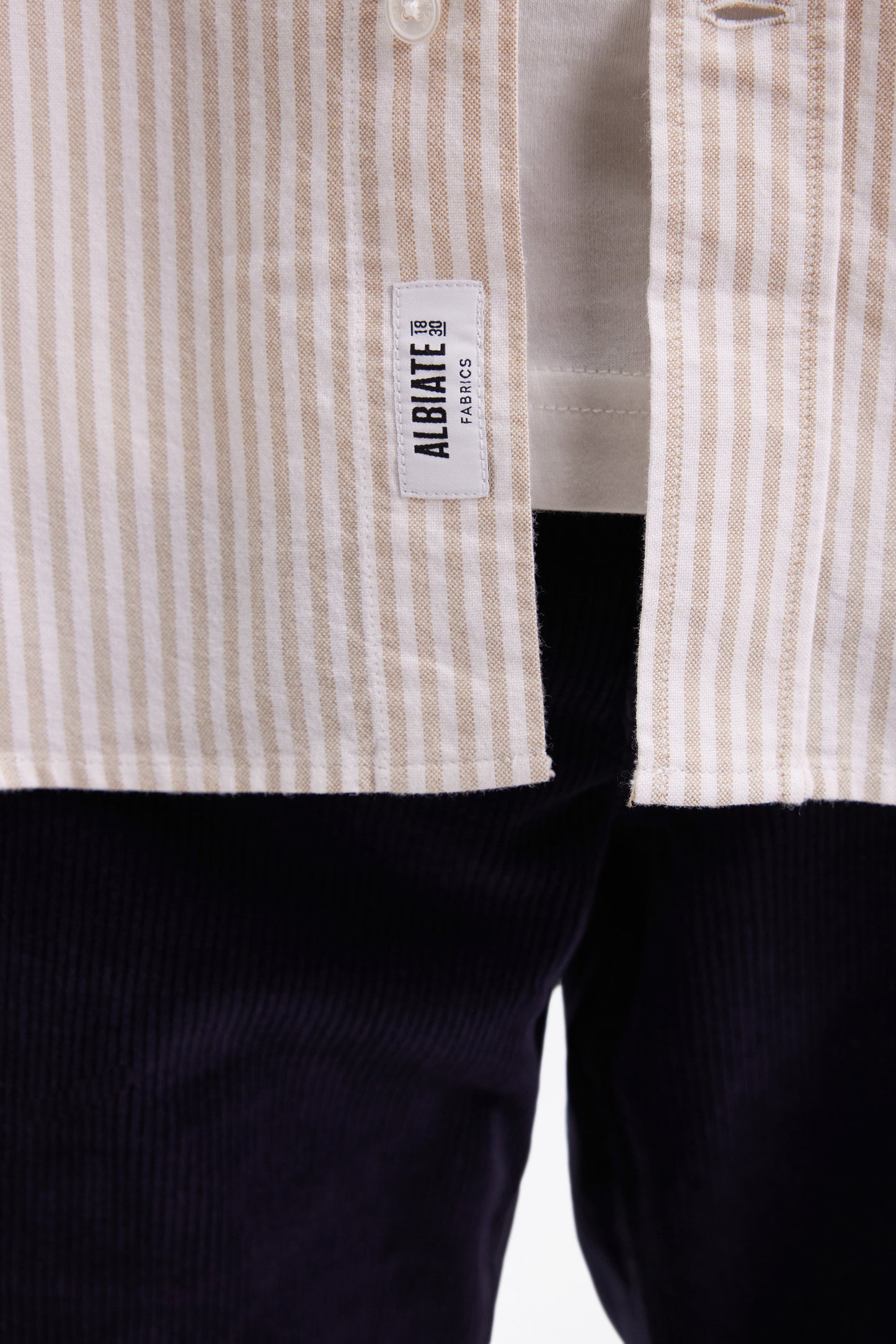 Beige striped cotton poplin shirt, straight cut