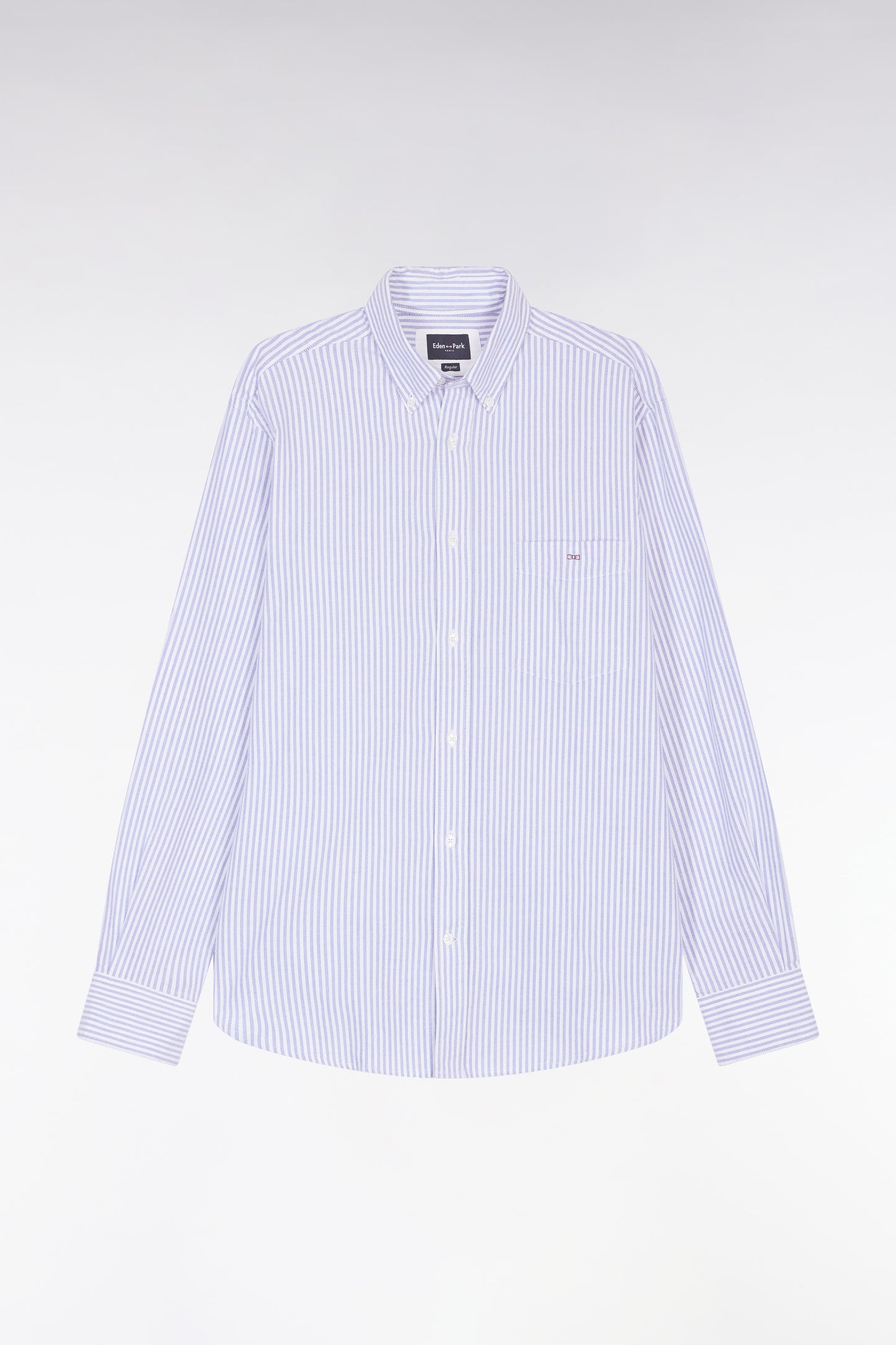 Blue striped cotton poplin shirt, straight cut