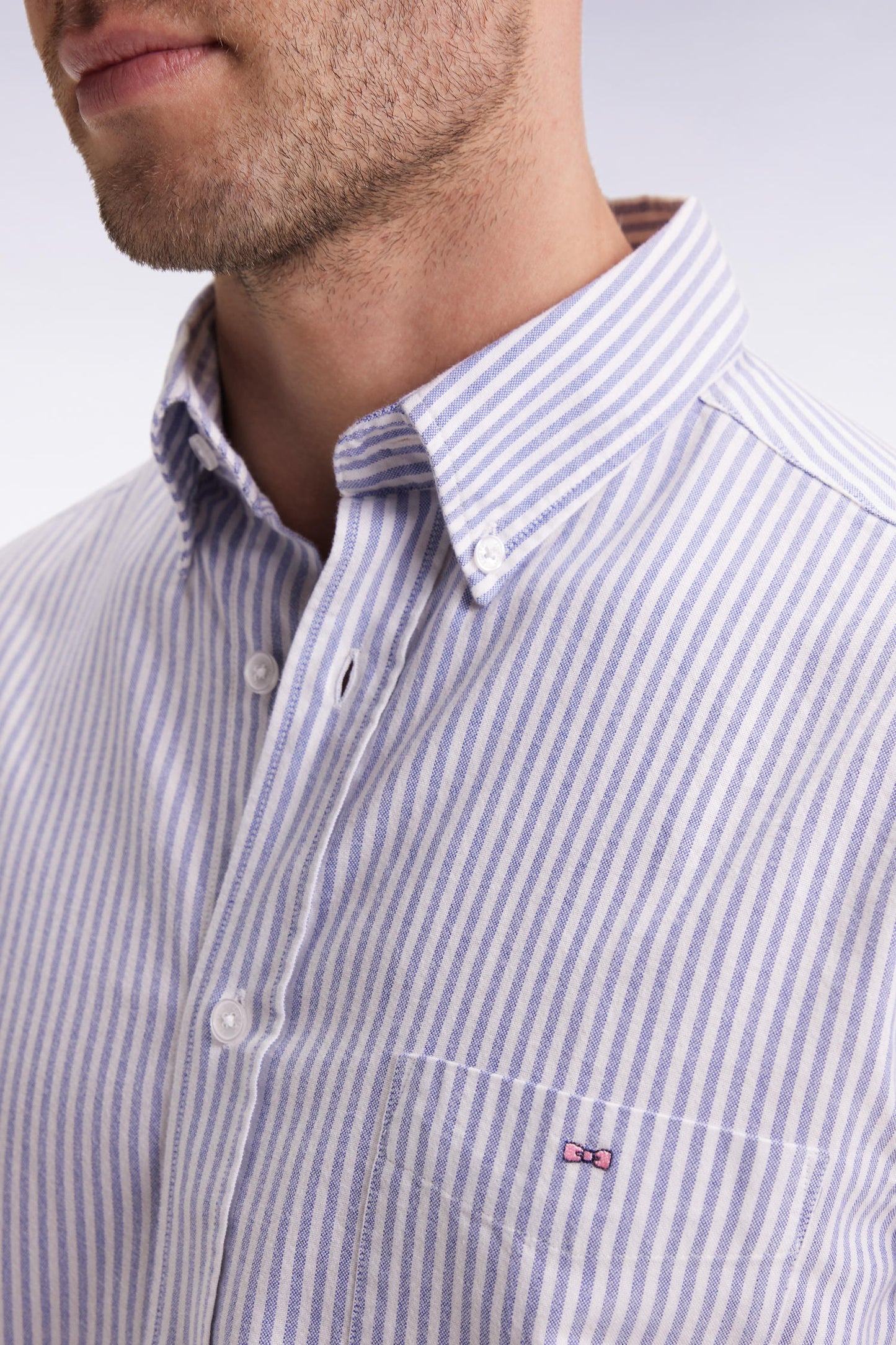 Blue striped cotton poplin shirt, straight cut
