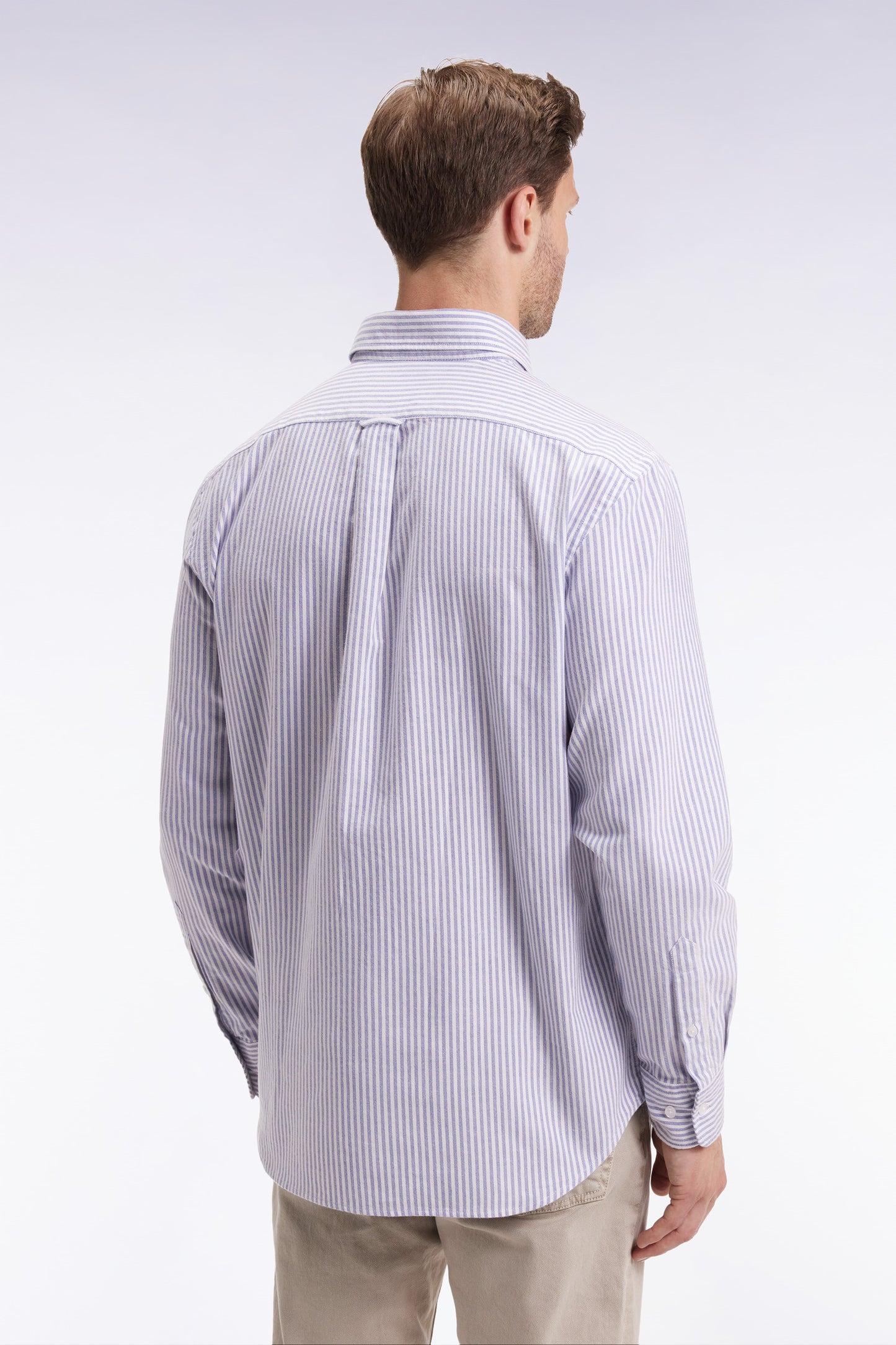 Blue striped cotton poplin shirt, straight cut