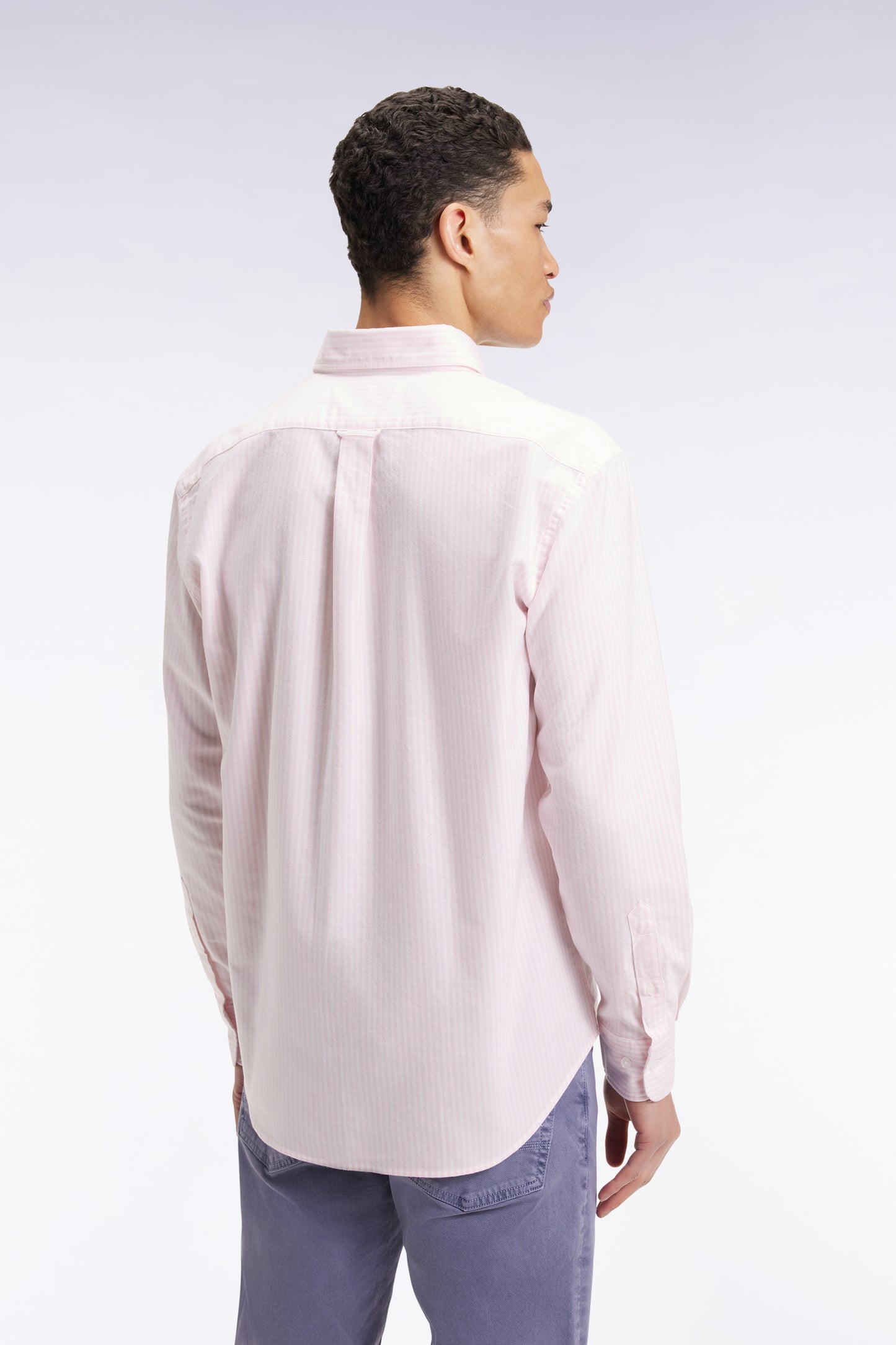 Pink striped cotton poplin shirt, straight cut