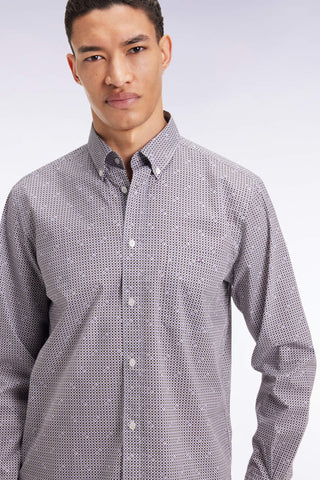Brown cotton micropattern shirt, straight cut