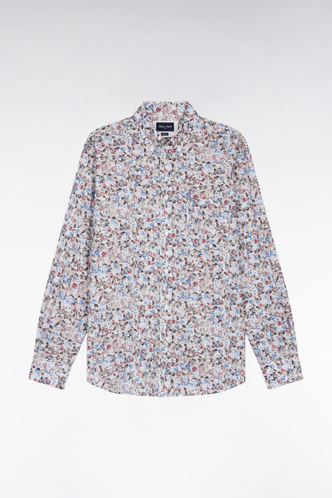 Brown cotton floral micropattern shirt, straight cut - Image 2