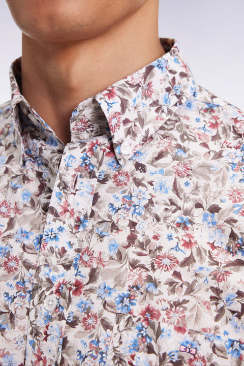 Brown cotton floral micropattern shirt, straight cut - Image 3