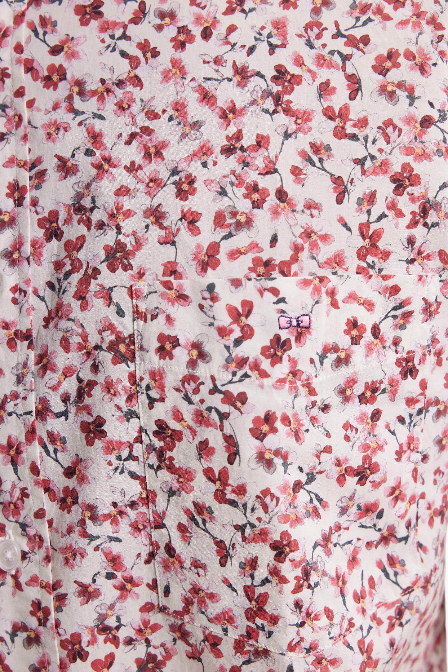 Cotton poplin shirt with red floral micropatterns, straight cut