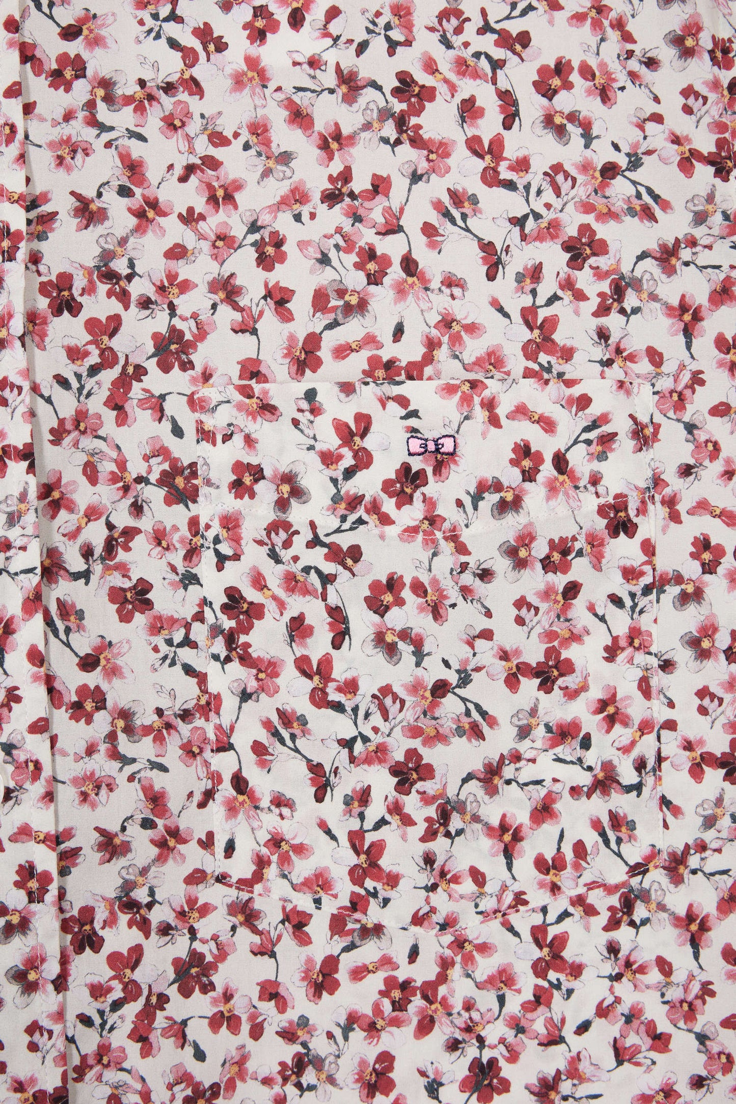 Cotton poplin shirt with red floral micropatterns, straight cut
