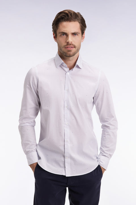 Sky cotton shirt with micro-printed bow, slim fit - Image 1