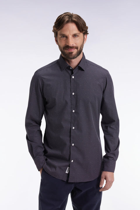 Cotton shirt with pink polka dot micropattern, slim fit - Image 3